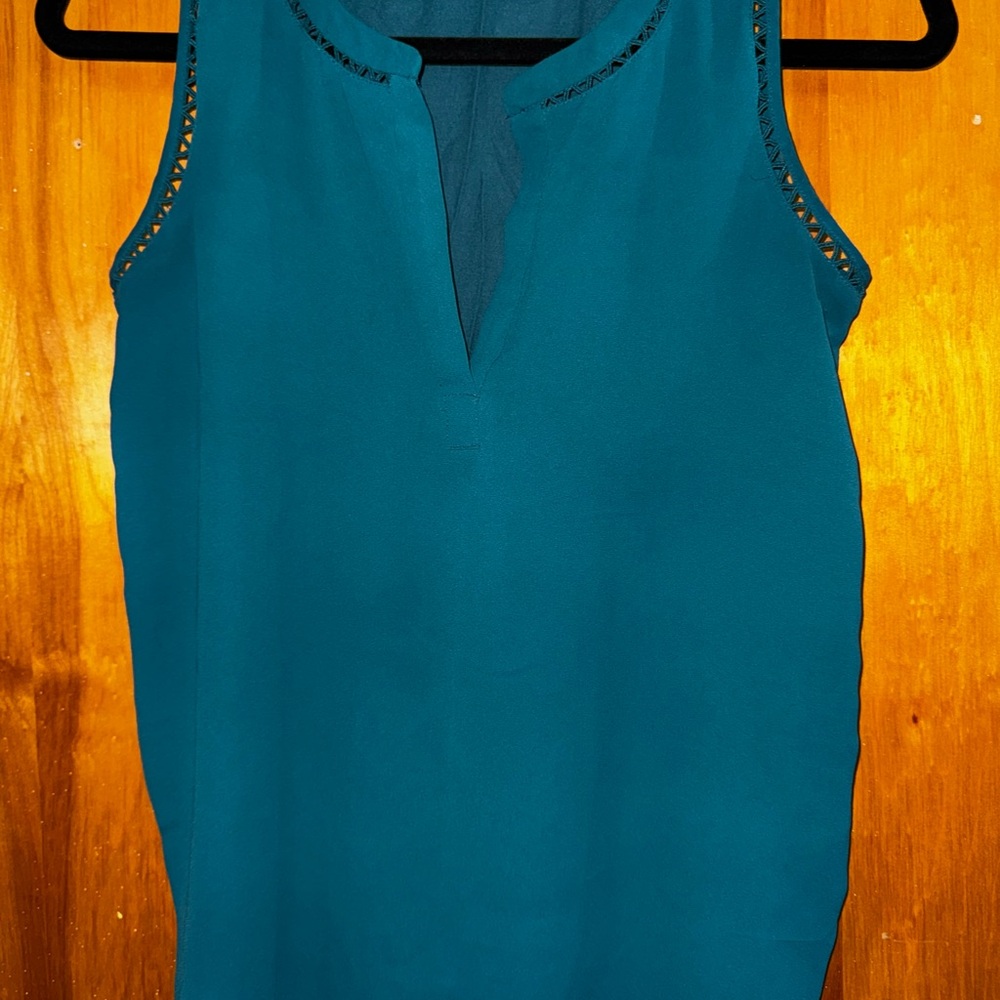 LOFT Blue Sleeveless Tank Top with Mandarin Collar
